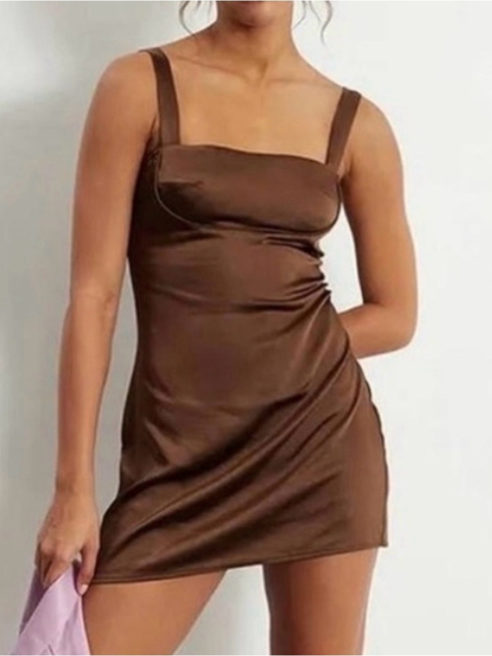L.A. Hearts Brown Satin Square-Neck Mini Dress - Size XS - NWOT